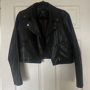 Dynamite Black Faux Leather Cropped Moto Jacket